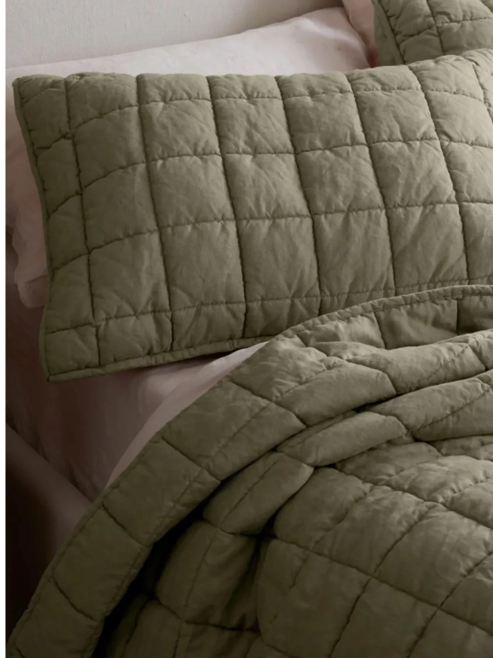 New King sham set European Linen Quince Dusty Olive green